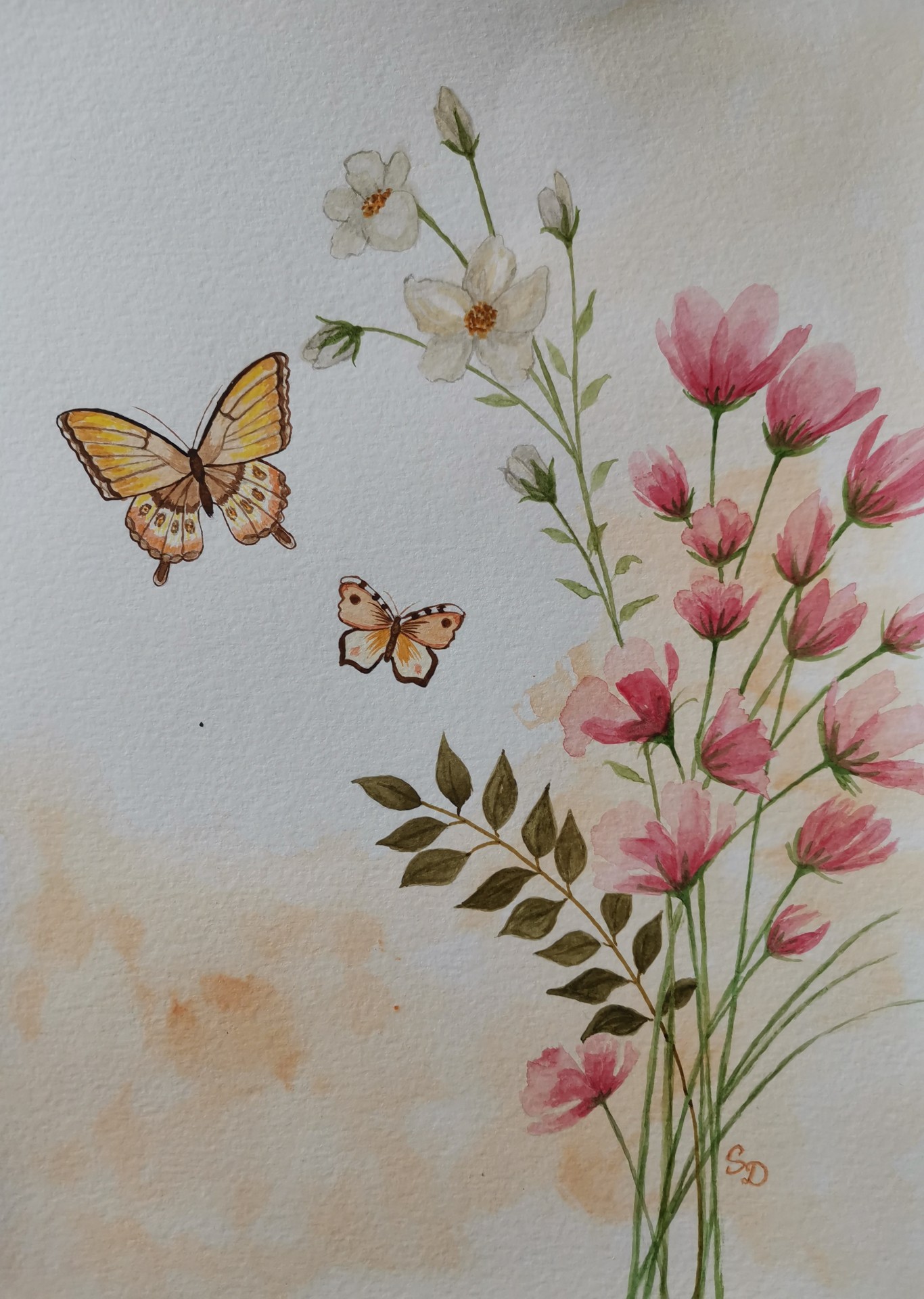 Tableau papillons fleurs à l'aquarelle